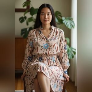 Christian Siriano Beige Floral Long Skirt And Blouse